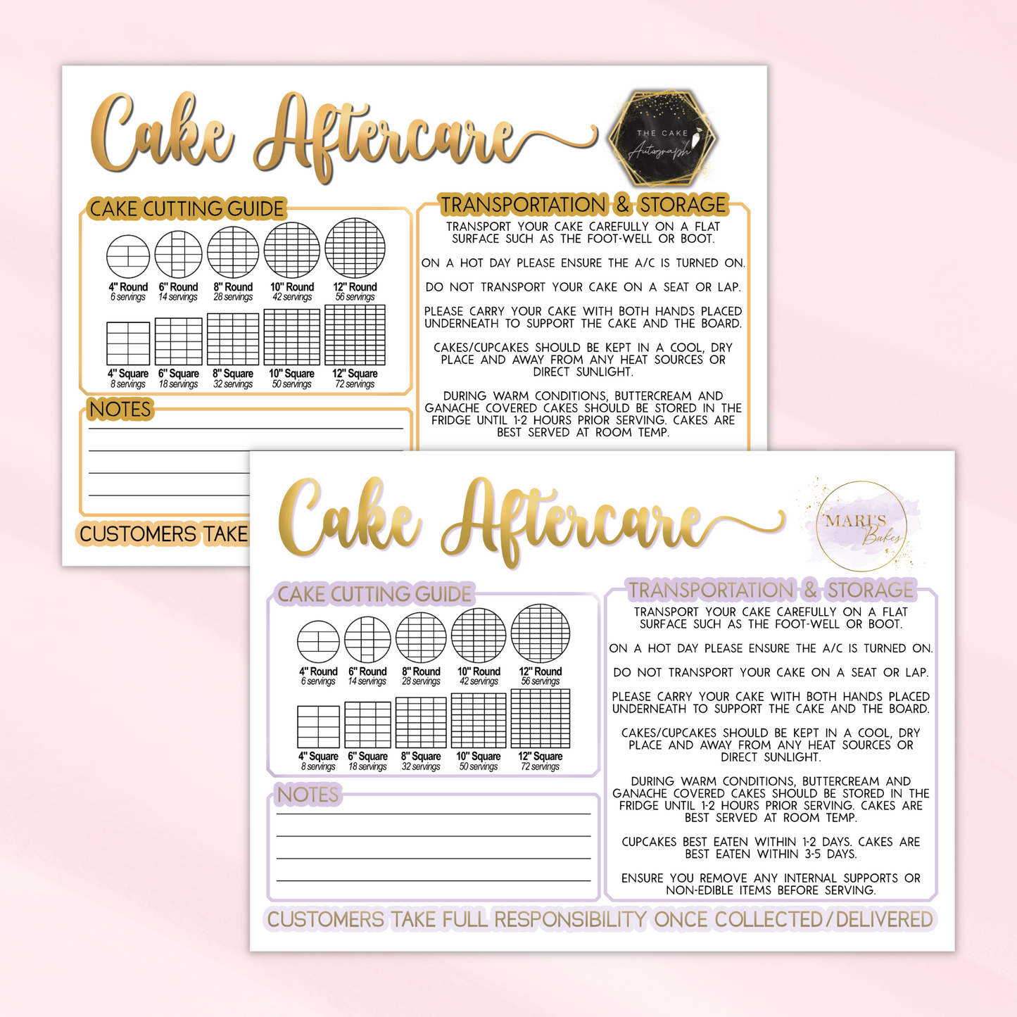 Matt Cake Aftercare Cards - Basic Design