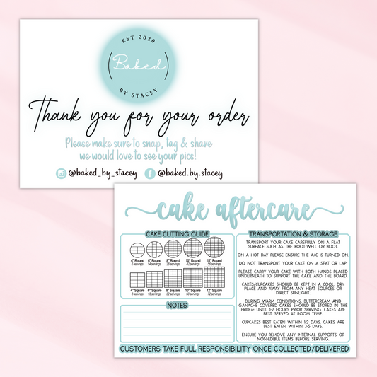 Matt Cake Aftercare Cards - Double Sided