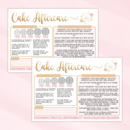 Gloss Cake Aftercare Cards - Added Cake Cutting Design