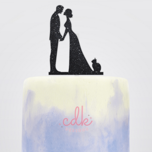 Bride, Groom and Cat - Wedding Cake Topper